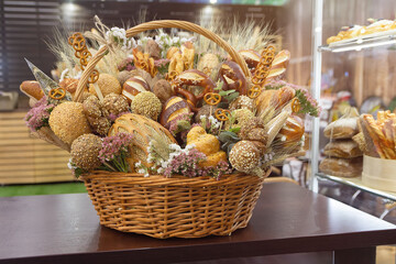 Fresh delicious bread and rolls in the basket