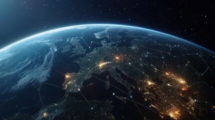 Obraz premium Europe at Night: A Network of Global Connections
