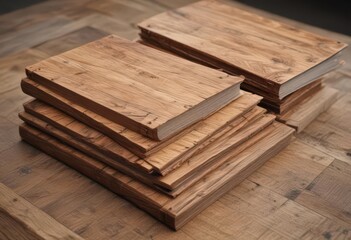 Rustic wooden surface displays three book cover mockups of different dimensions , small book, product, design template