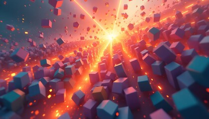 a close up of a bunch of cubes with a bright light coming out of them