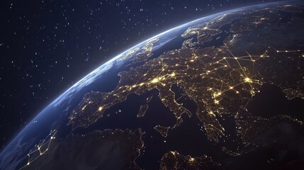 Obraz premium Europe at Night: A Global Network of Cities and Connections