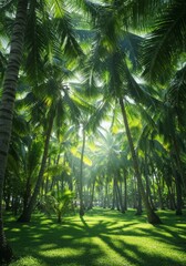 Obraz premium Sunlit Lush Tropical Forest with Palm Trees