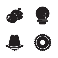 Fototapeta premium Black silhouette icons of fruits idea hat and bottle cap representing different concepts