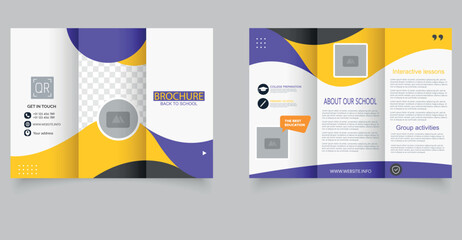 School Brochure Template. Back to School Trifold Design for Educational Promotion. Perfect for promoting schools, educational services, and student programs.