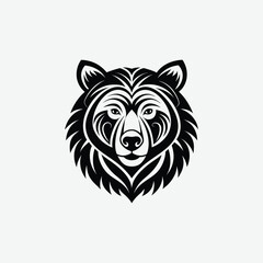 Abstract Bear Face Silhouette in Tribal Art Style – Black and White Animal Design with Flowing Mane