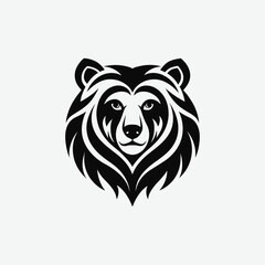 Abstract Bear Face Silhouette in Tribal Art Style – Black and White Animal Design with Flowing Mane