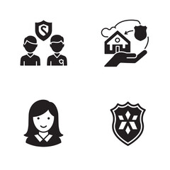Illustrative silhouette icons depicting insurance security concepts and protection for diverse purposes