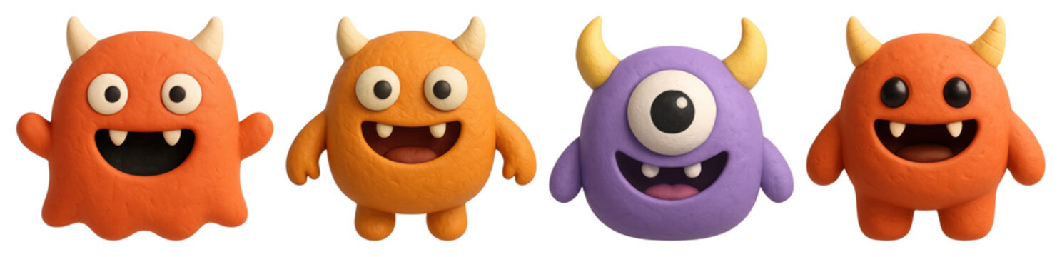 PNG Colorful playful cartoon monster characters, element set on transparent background