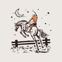 Cowgirl Riding Horse Retro Western Night