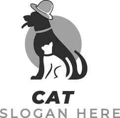 Dark Gray Cat and Dog Vector Wearing Hats