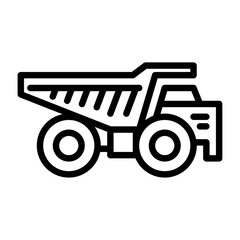 Dump truck outline icon. construction vehicle black line illustration.