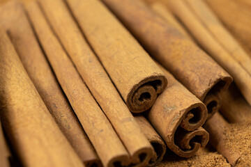 Cinnamon sticks, natural macro texture
