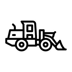 Front loader outline icon. construction vehicle black line illustration.