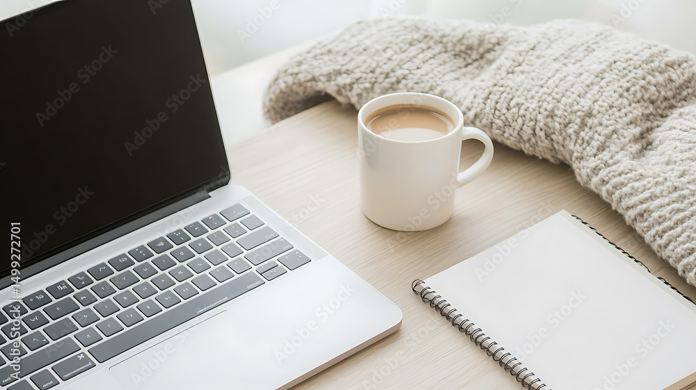 Aufkleber a minimalist remote work setup featuring an overhead view, ideal for modern workspaces.