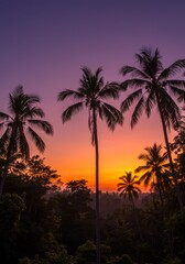 Obraz premium Silhouette Palm Trees at Vibrant Sunset