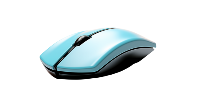 Sleek Blue Wireless Computer Mouse on transparent background