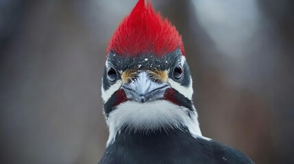 Fototapeta premium Pileated Woodpecker Close-Up: A Majestic Winter Portrait