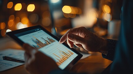 Person Analyzing Digital Chart on Tablet for Business Insights