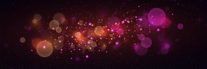 Magical glowing bokeh particles with bright lights.