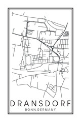 Hand drawn printable downtown road map poster of borough DRANSDORF of the German city of BONN on solid white background with city name
