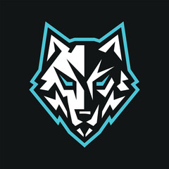 Blue wolf head vector logo, bold animal face e sport logo for gaming