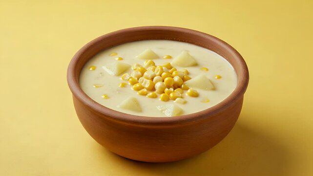Creamy corn chowder served in a bowl