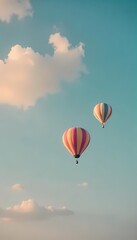 Fototapeta premium Colorful hot air balloons flying high in the sky with an adventure spirit