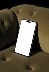 Mobile phone resting on the couch with a modern design and clear screen