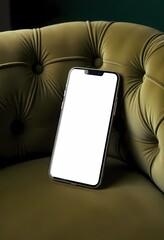Mobile phone resting on the couch with a modern design and clear screen
