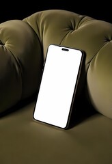 Mobile phone resting on the couch with a modern design and clear screen