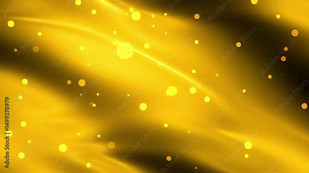 Poster Golden Abstract Motion: Flowing Fabric with Sparkling Bokeh Particles Animation