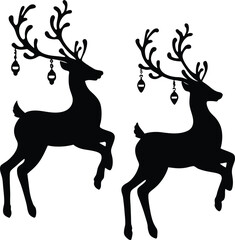 Two Reindeer Silhouettes with Ornaments for Christmas
