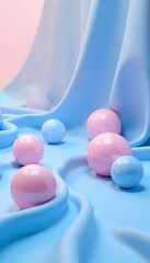 Pink and blue pills with heart shapes on a blue background, representing love, health, and care in medicine