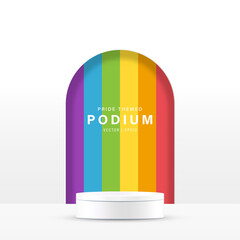 Pride month podium background with rainbow color decoration vector design  for product display
