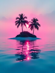 Beautiful night landscape with a moonlit sky, tree, and calm water reflecting the stars and clouds