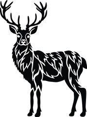 Stylized Black and White Deer Silhouette Illustration