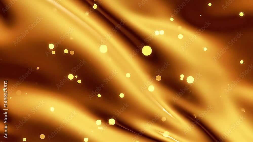 Poster Golden Silk Abstract Background with Floating Light Particles Animation