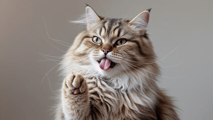 Fluffy Cat Making a Funny Face