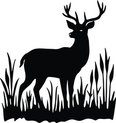 Black Silhouette of a Deer in Tall Grass