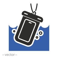 smartphone underwater, phone in a waterproof case, icon, flat vector illustration