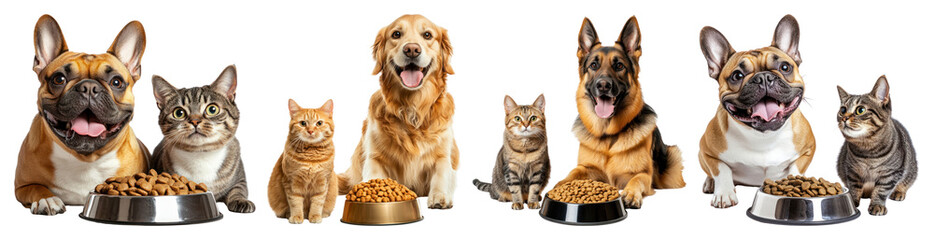 PNG Pets enjoying delicious meals, element set on transparent background