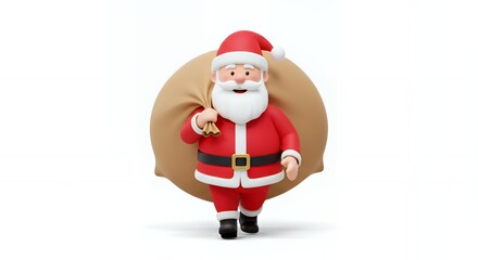 Cartoon santa carrying a large sack.