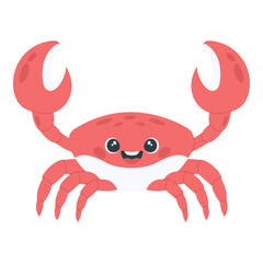 Happy cartoon crab vector illustration isolated on white background. Cute ocean animal for children projects, educational materials