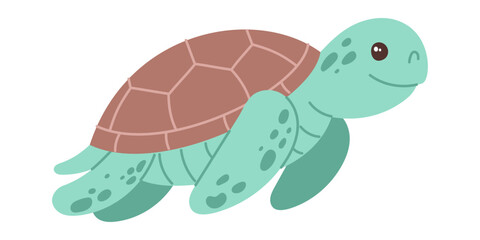 Sea turtle isolated on white background. Adorable sea animal design hand drawn