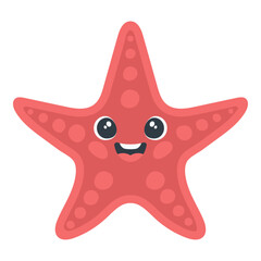 Cute smiling starfish vector illustration isolated on white background. Cartoon design for kids, educational materials