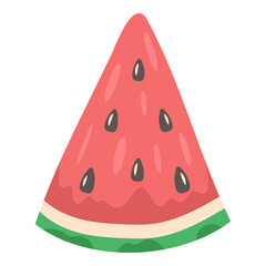 Flat vector slice of watermelon. Hand drawn summer fruit design for posters, menus, and healthy food themes
