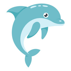 Cute dolphin illustration. A cheerful blue dolphin in cartoon style, perfect for educational materials, children's books, ocean-themed designs and playful water content.