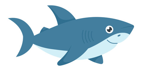 Shark on white background. Cartoon design for posters, kids rooms, educational materials or branding