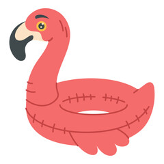 Flamingo inflatable swimming ring on white background. Playful summer inflatable ring for beach design and pool party graphics