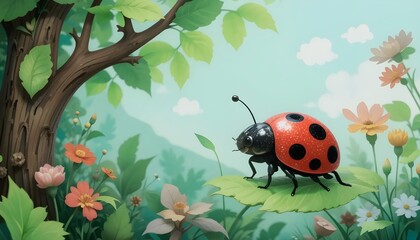 Adorable Ladybug Illustration.

